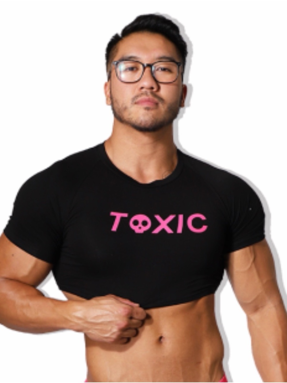 Malibu Black Cropped Tee with Pink Toxic Logo Print Medium